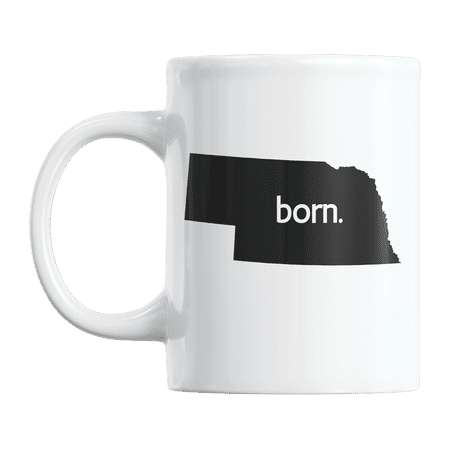 Nebraska Born & NE USA State Map Outline, US Citizen Coffee & Tea Mug Cup (11oz)