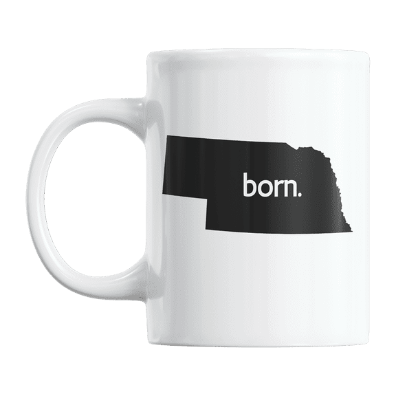Nebraska Born & NE USA State Map Outline, US Citizen Coffee & Tea Mug Cup (11oz)