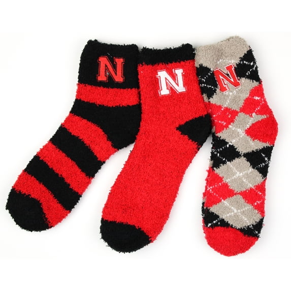 Nebraska Cornhuskers 3 Piece Fuzzy Sock Bundle - Donegal Bay - Unisex - One Size - Ankle