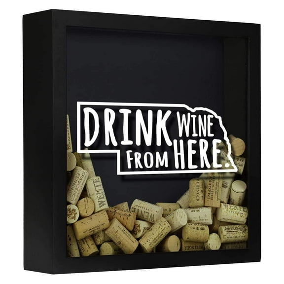 Torched Nebraska Wine Cork Shadow Box Wall Mount Decor 13"x13"x3" Black