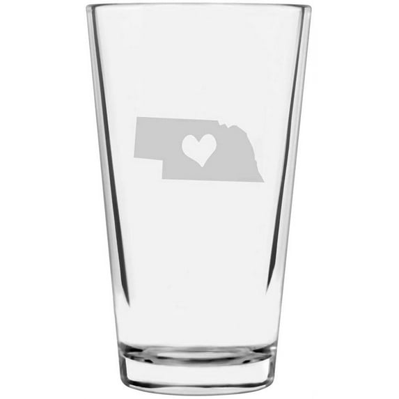 Nebraska Heart States Etched 16oz Libbey Pint Glass