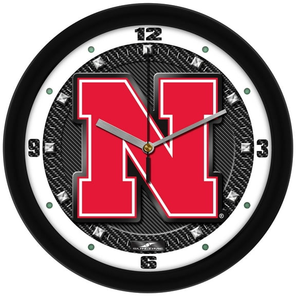 Nebraska Huskers 11.5'' Suntime Premium Glass Face Carbon Fiber Wall Clock