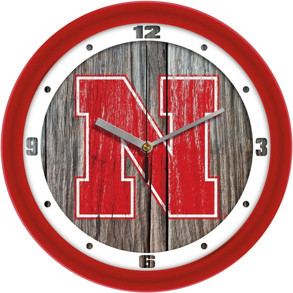 Nebraska Huskers 11.5'' Suntime Premium Glass Face Weathered Wood Wall Clock