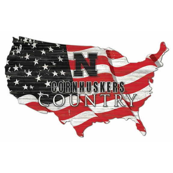 Nebraska Huskers USA Flag Cutout Sign