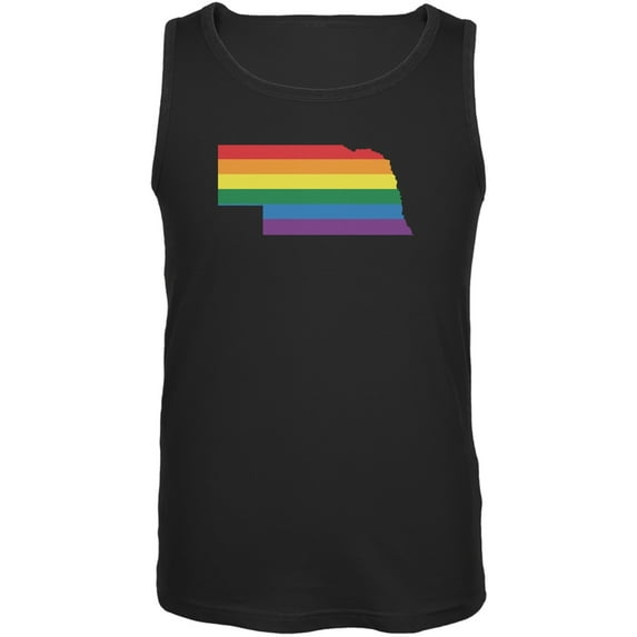 Nebraska LGBT Gay Pride Rainbow Black Adult Tank Top - Large