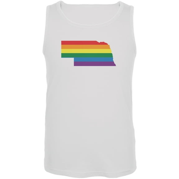 Nebraska LGBT Gay Pride Rainbow White Adult Tank Top - 2X-Large