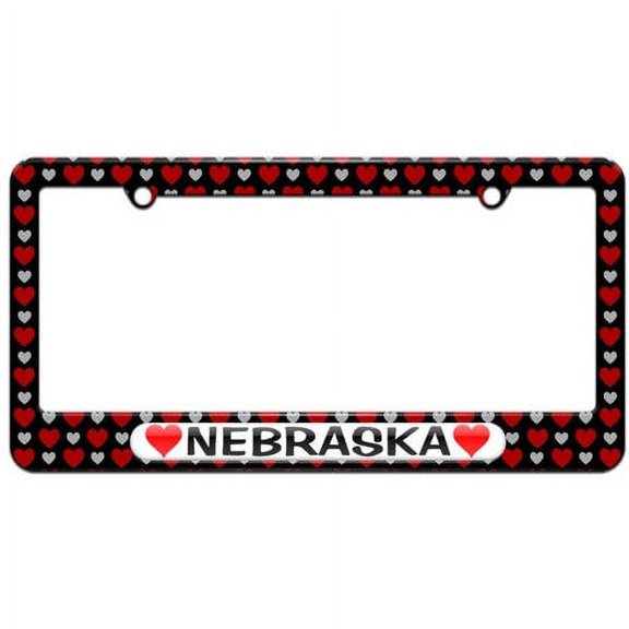 Nebraska Love with Hearts License Plate Tag Frame, Multiple Colors