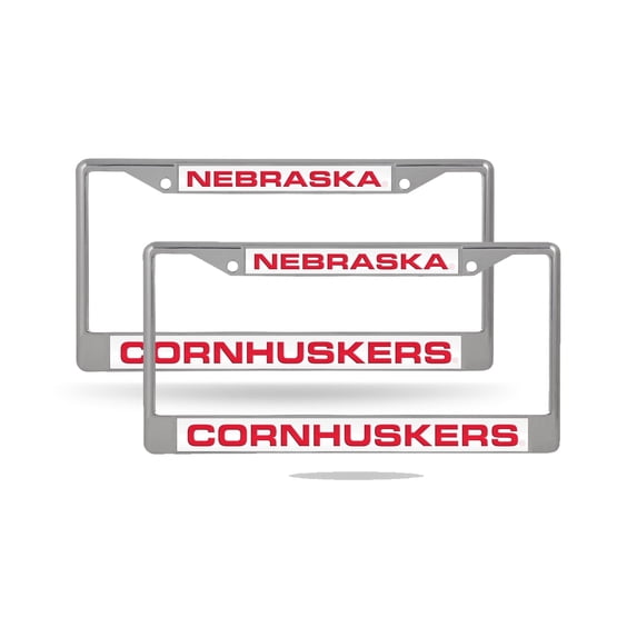 Nebraska NCAA Huskers Chrome Metal (Set of 2) Laser Cut License Plate Frames