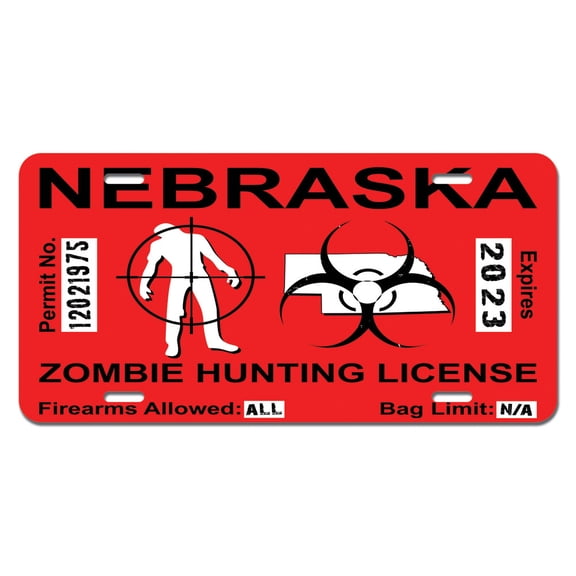 Nebraska NE Zombie Hunting License Permit Red - Biohazard Response Team Novelty License Plate