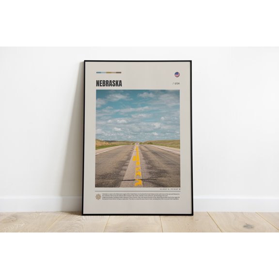 Nebraska Poster, Nebraska Print, Nebraska Photo, Mid Century Travel Poster, Minimalist Map Poster