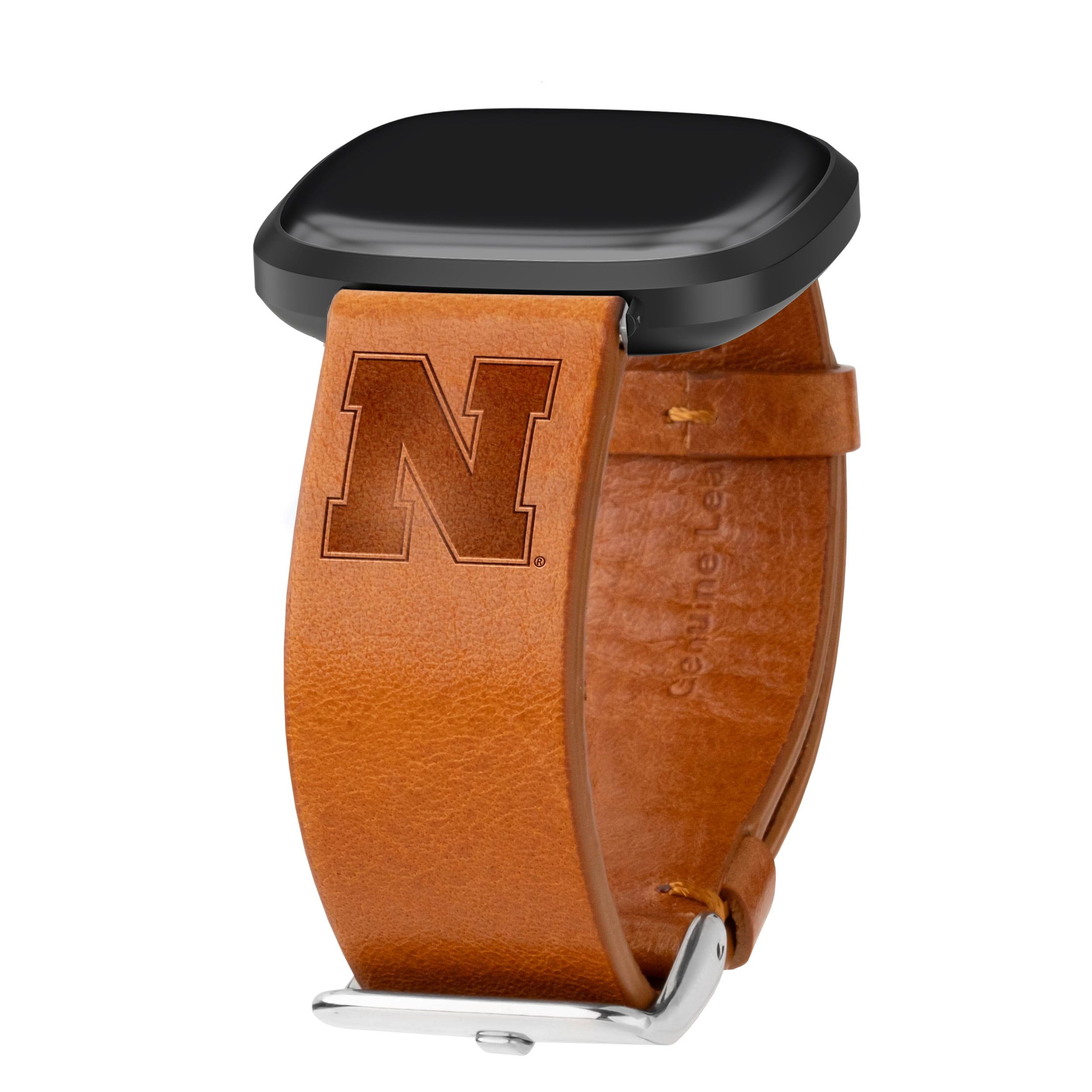 Nebraska Premium Leather Unisex Watch Band for FitBit Versa 3 and Sense (Short Tan) by Affinity Bands
