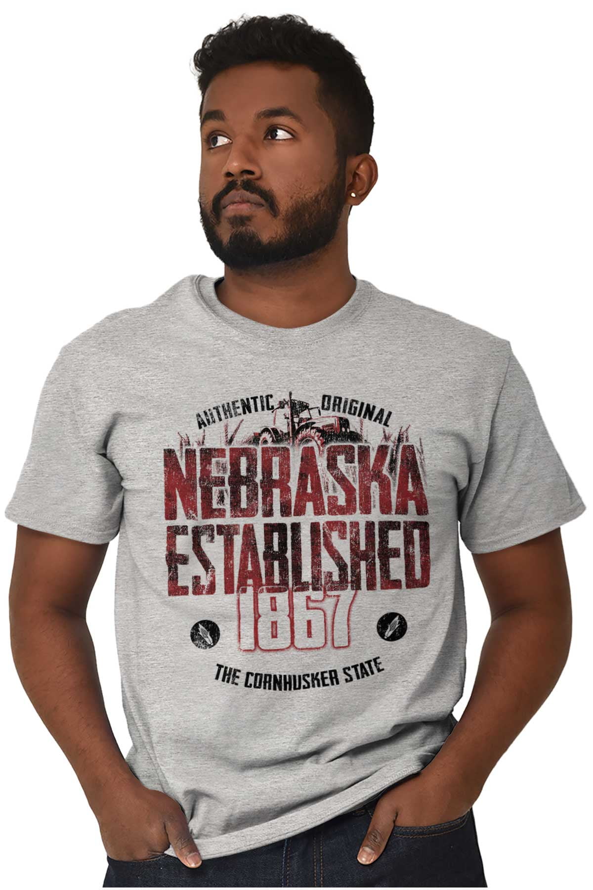 Nebraska Rugged Farmland Tractor Men's Graphic T Shirt Tees Brisco