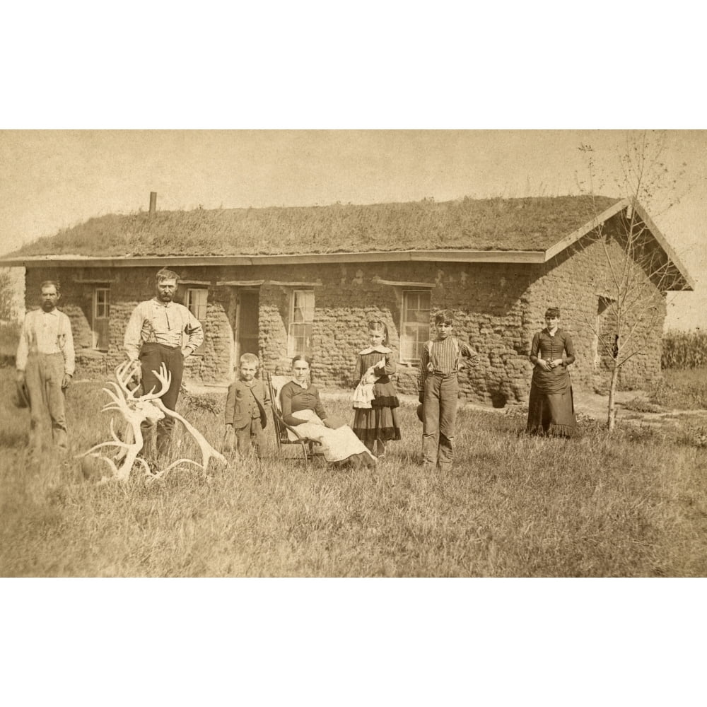 Nebraska Settlers C1886. Nfamily Of Homesteaders Photographed Outside