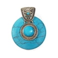 thumbnail image 1 of Turquoise Circle Pendant Enhancer with Antique Silver Tone Accents, Western Style Statement Necklace Jewelry Necklace Silver, 1 of 5
