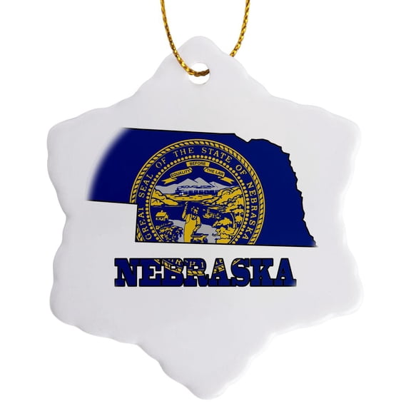 Nebraska State Flag In The Outline Map And Letters For Nebraska, 3 inch Snowflake Porcelain Ornament