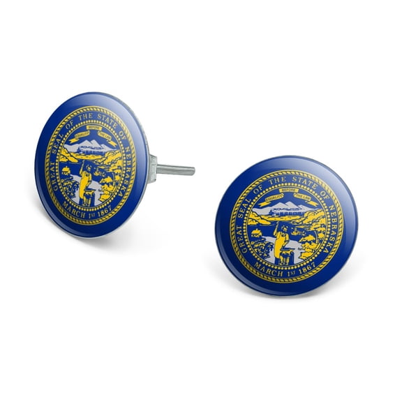 Nebraska State Flag Novelty Silver Plated Stud Earrings
