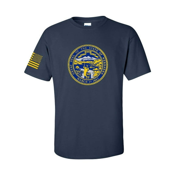 Nebraska State Flag United States of American Flag Short Sleeve Graphic tee T-shirt-Navy-xl