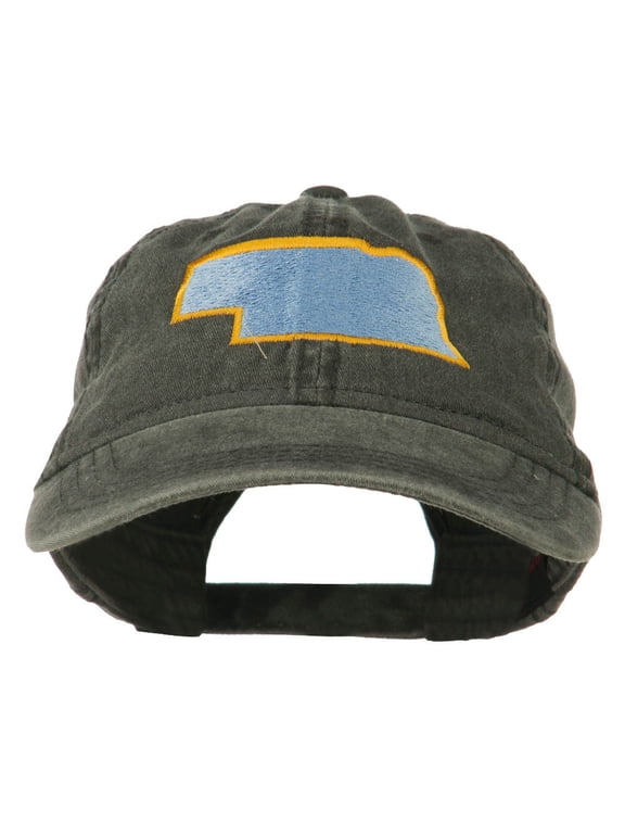 Nebraska State Map Embroidered Washed Cotton Cap - Black OSFM