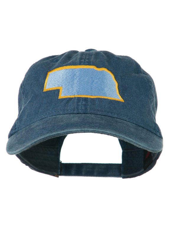 Nebraska State Map Embroidered Washed Cotton Cap - Navy OSFM