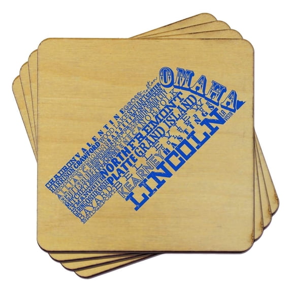 Torched Nebraska State Typography Coaster (Set of 4) Drink Beer Coaster 4″x4″ Brown