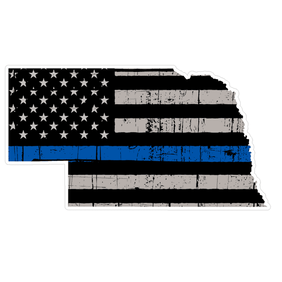 Nebraska State (V28) Thin Blue Line Vinyl Decal Sticker Car/Truck Laptop/Netbook Window