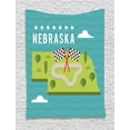 thumbnail image 1 of Nebraska Tapestry, Map of Nebraska State Flags Road and Green Trees American Landmark, Wall Hanging for Bedroom Living Room Dorm Decor, 60W X 80L Inches, Turquoise and Multicolor, by Ambesonne, 1 of 2