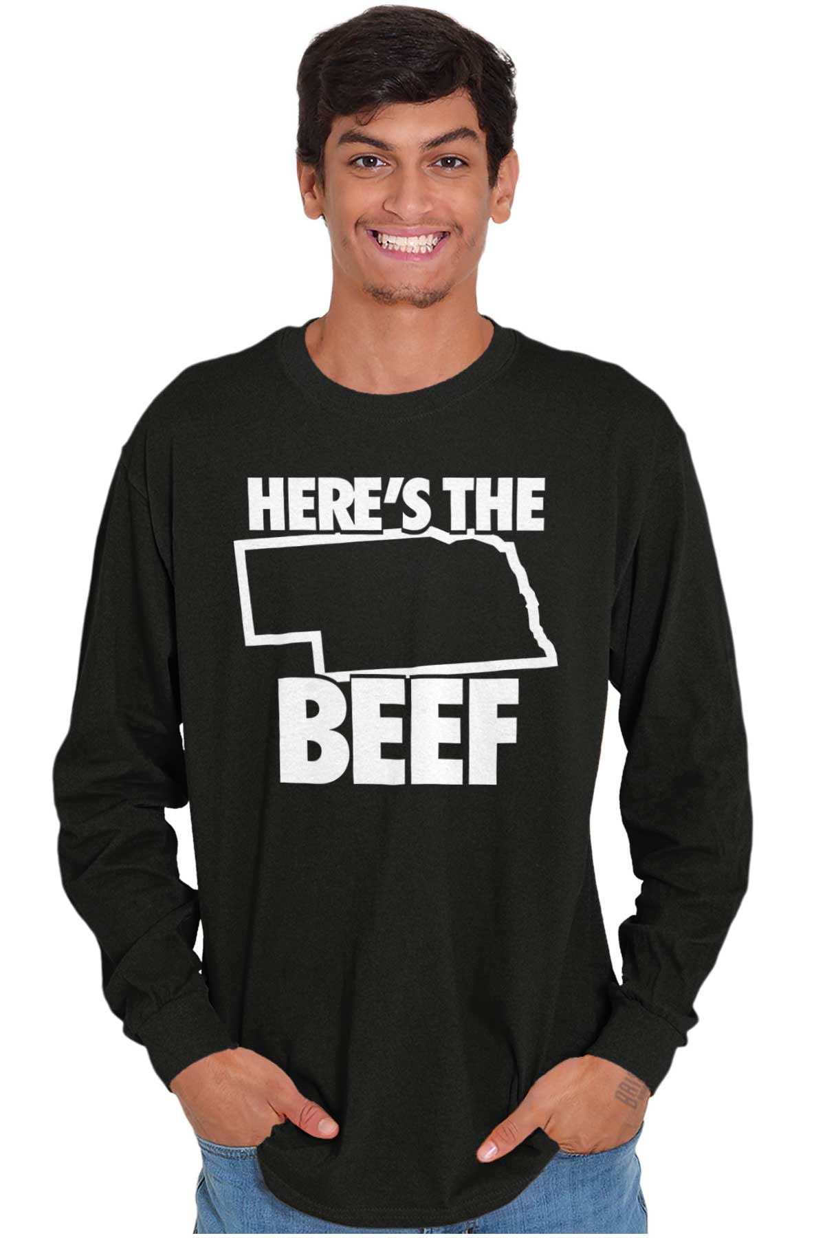 Nebraska Where's Beef Map Shape Long Sleeve TShirt Men Women Brisco
