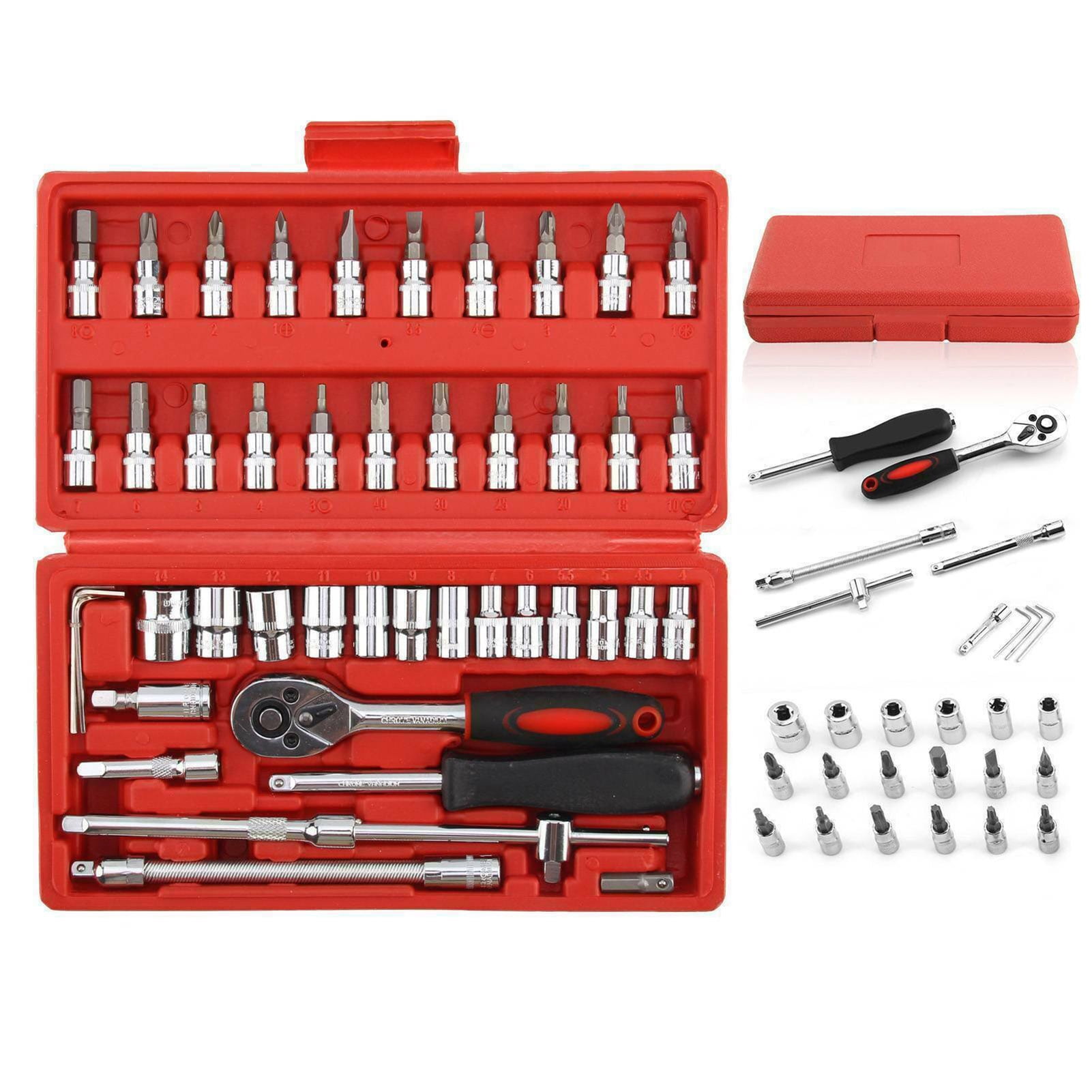 Nebublu 46Pcs Ratchet Wrench Socket Tools Set Metric 1/4'' Drive
