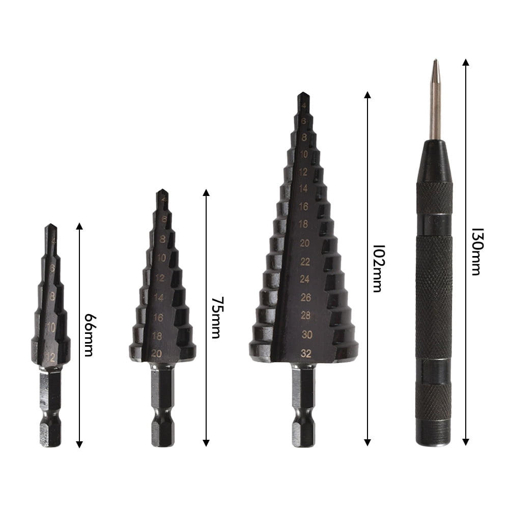 Nebublu 4PCS HSS Cobalt Stepped Drill Bit Set, Black Nitride Coated