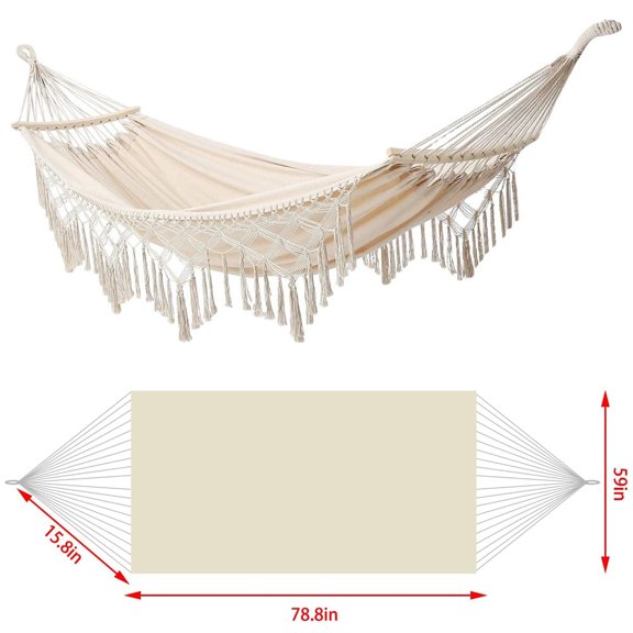 Nebublu Double Macrame Hammock Swing Bed - Two Person Beach Yard Bedroom Patio Haven