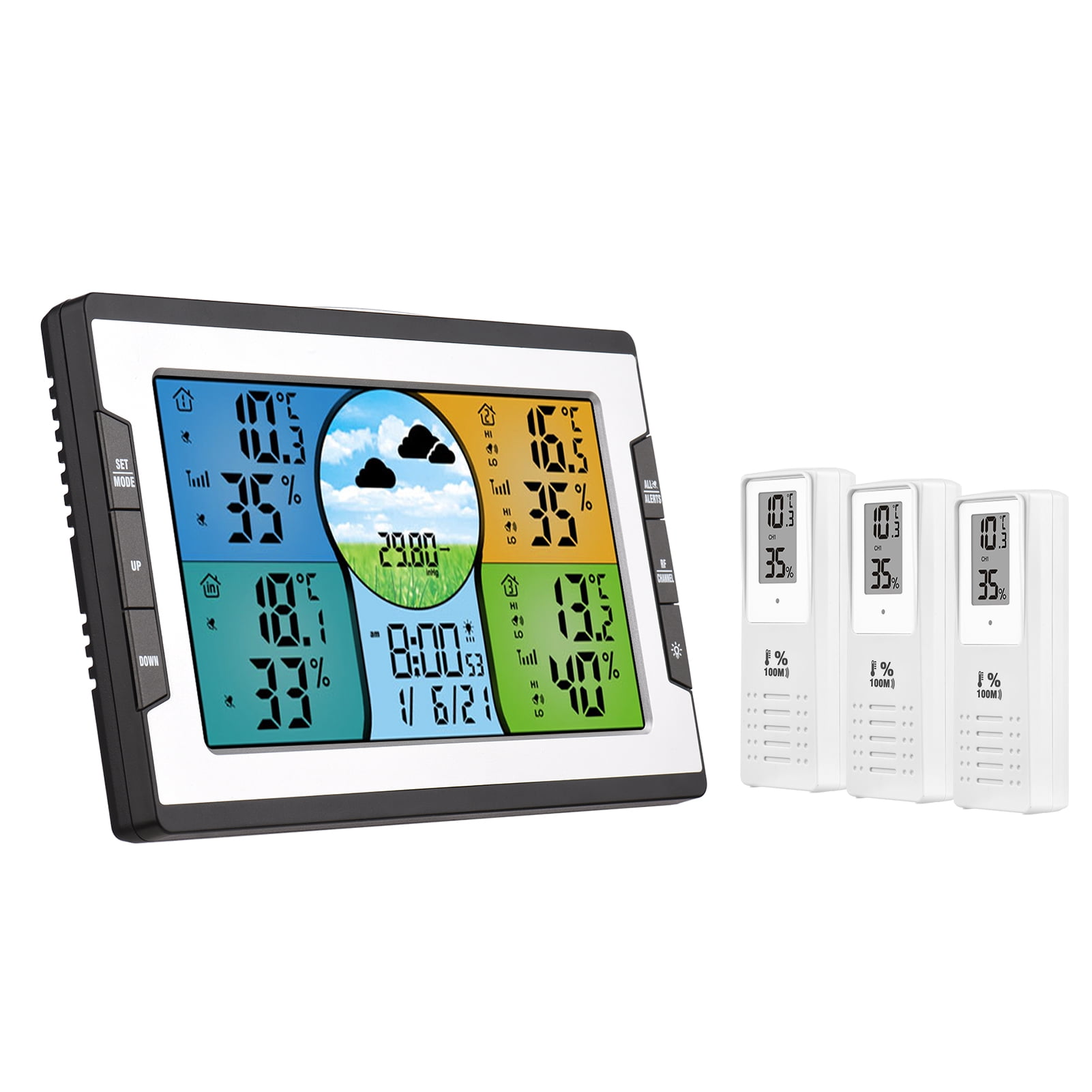 Nebublu hygrothermograph, Temperature Humidity Indoor  Temperature Weather Station Clock Snooze Weather Humidity  Alarm 3 Remote Pressure/ Date/ Week/  Alarm Clock dsfen