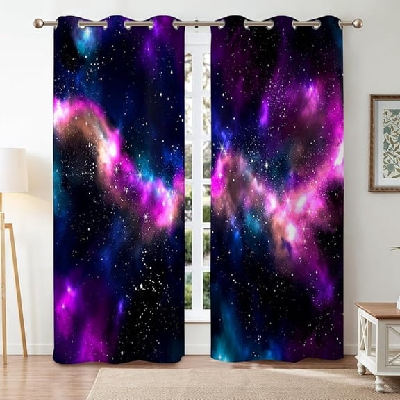 Nebula Blackout Curtains, Galaxy Universe Themed Thermal Insulated Window Curtains For Bedroom Starry Sky Outer Space Grommet Window Drapes For Living Room 26"W x 45"L (Pack of 2)
