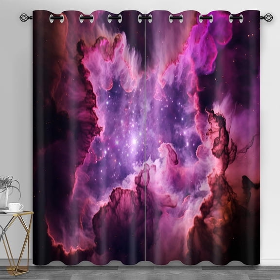 Nebula Cloud Blackout Curtains, Universe Space Window Drapes for Bedroom Living Room Kitchen, Purple Galaxy Curtains 26"W x 54"L (Pack of 2)