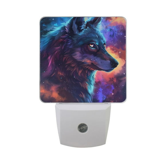Nebula Colored Wolf Night Light 2 Pack LED Nightlight Plug into Wall Dusk to Dawn Sensor Soft White