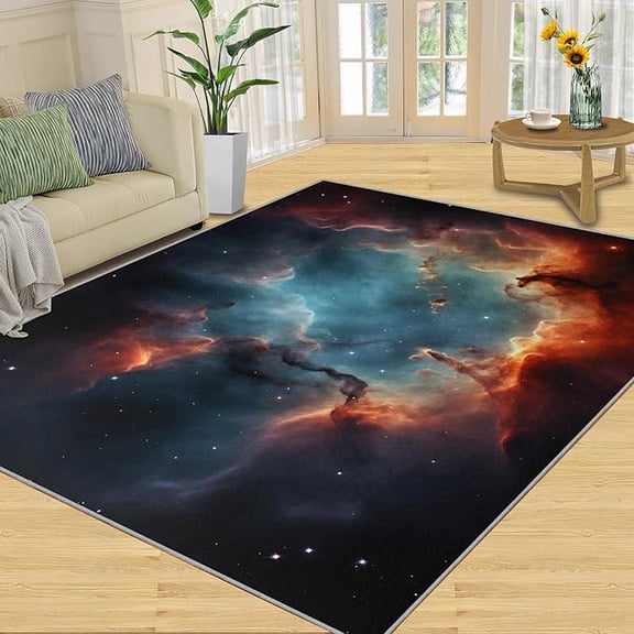 Nebula Cosmic Space Area Rug, Modern Abstract Galaxy Rugs for Bedroom Trippy Space Rug, Washable Non Slip Indoor Floor Carpet & Home Decor 4 x 6ft