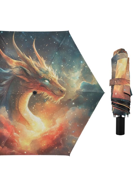Nebula Dragon All Weather Umbrella Triple Folding Parasol 6 Ribs UV Protection Portable