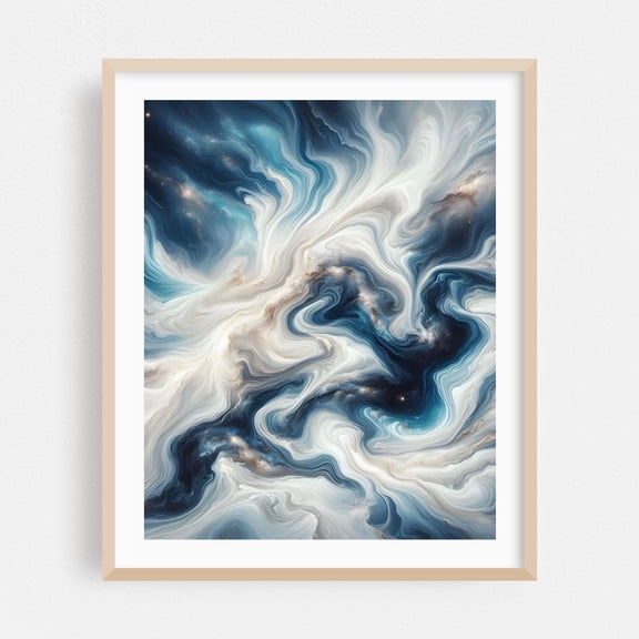 Nebula Flow - India Painting Abstract Space Cosmic Surrealism Stars Night Sky Fantasy Oak Framed Wall Art Print 6 x 8 inches