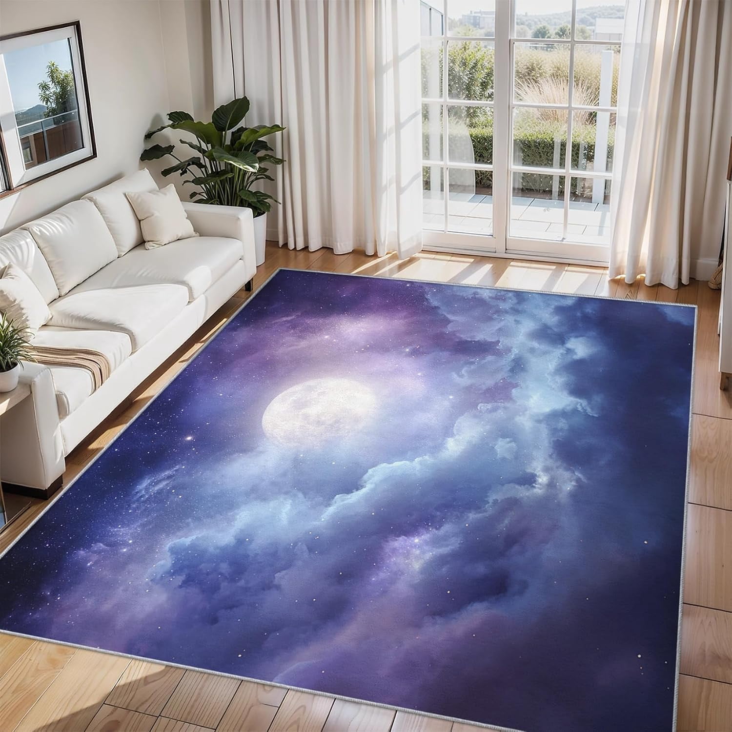 Mooon Rugs Nebula Full Moon Area Rugs, Cloudy Night Sky Carpet, Washable Non Slip ...