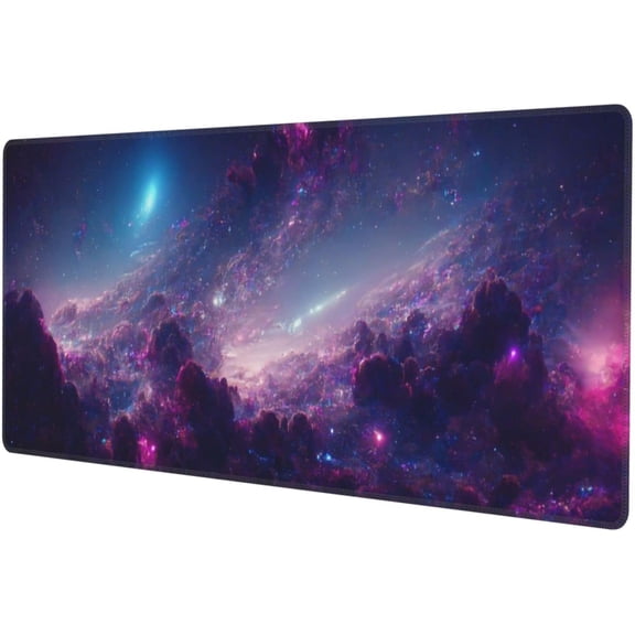 Nebula Galaxy Extended Large Gaming Mouse Pad Non Slip Rubber Base Mousepad Stitched Edges 31.5 X 11.8 Inch