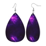 Nebula Galaxy Purple Leather Teardrop Earring Lightweight Drop Earrings For Women