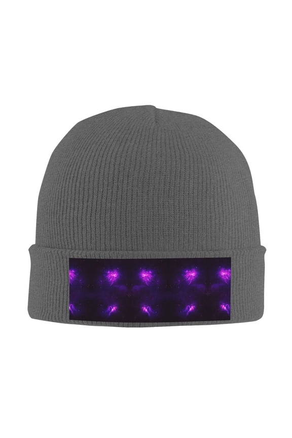 Nebula Galaxy Purple Winter Beanie Hats for Men Women Warm Cozy Knitted Cuffed Skull Cap Deep Heather