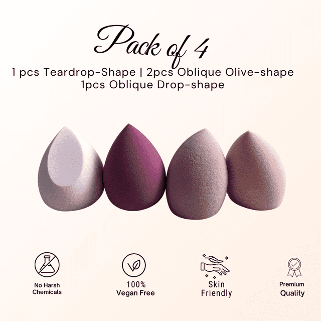Nebula Glitz 4 Pcs Makeup Sponge Set | Blender Sponges  for Liquid, Cream, and Powder, Multi-colored Makeup Sponge (Purple)