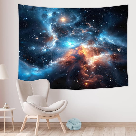 Nebula Outer Space Tapestry Blue Starry Sky Night Wall Hanging Fantasy ...