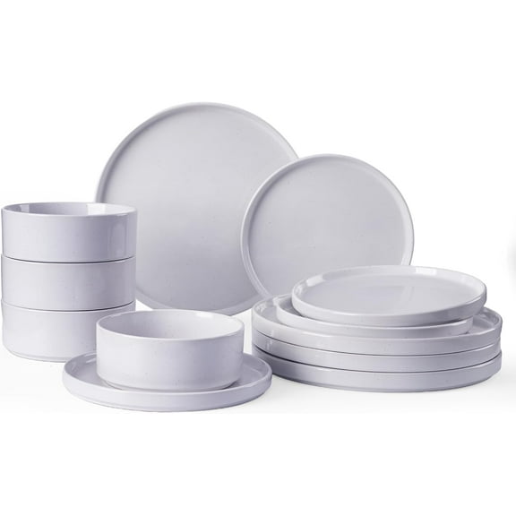 Nebula Plates and Bowls Set, 12 Pieces Dinnerware Sets, Dishes Set for 4, Light Gray