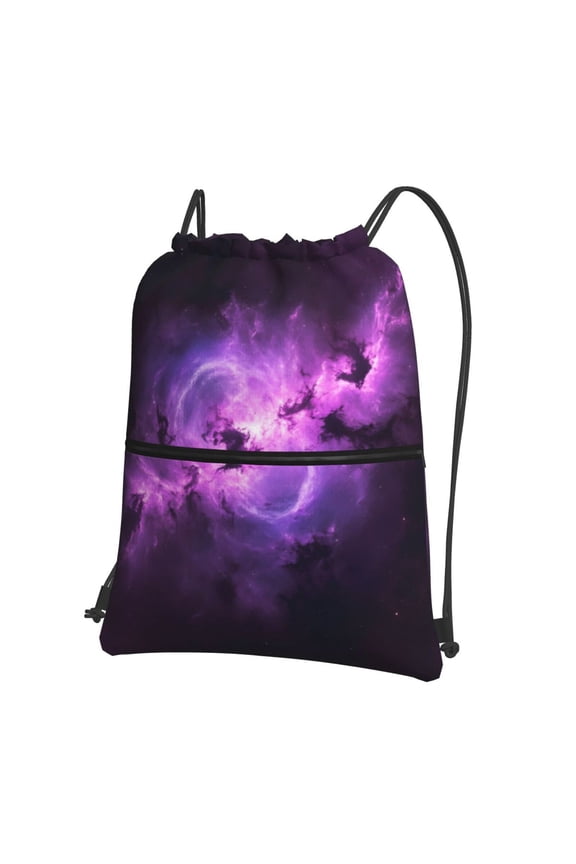 Nebula Purple Galaxy Pattern Drawstring Backpack Bag Water Resistant Yoga Shopping Cinch Bag Sackpack For Men Women