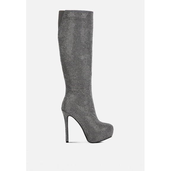 Nebula Rhinestone Embellished Stiletto Calf Boots