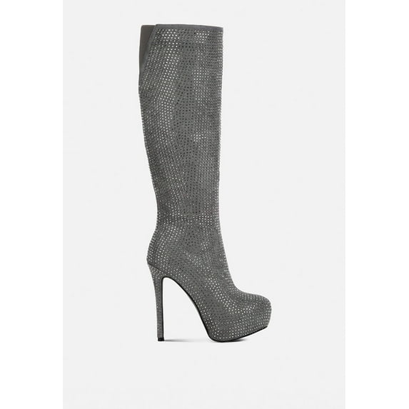 Nebula Rhinestone Embellished Stiletto Calf Boots