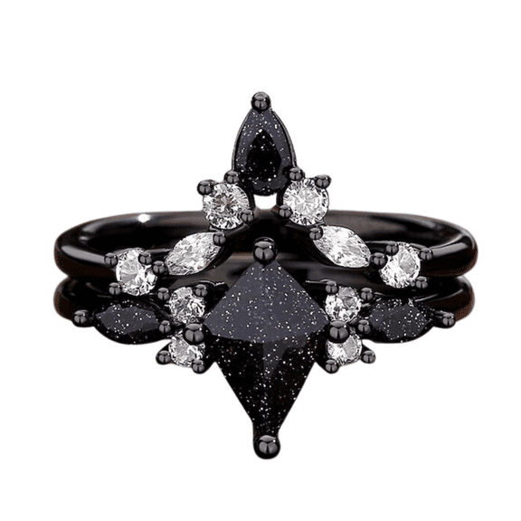 Nebula Rings Set for Women, 2 Pcs Kite Cut Blue Sandstone Rings Matching Promise Wedding Rings Engagement Ring Anniversary Gift.