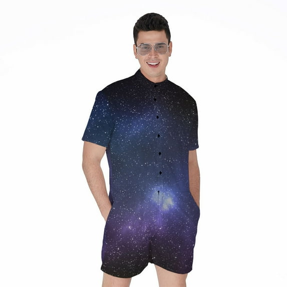 Nebula Universe Galaxy Deep Space Short Sleeve Men'S Rompers, Galaxy Casual Summer Jumpsuits Outfit