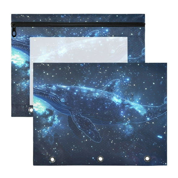 Nebula Whale 3-Ring Binder Pouches A4 Size Zipper Pocket File Storage 2 Packs
